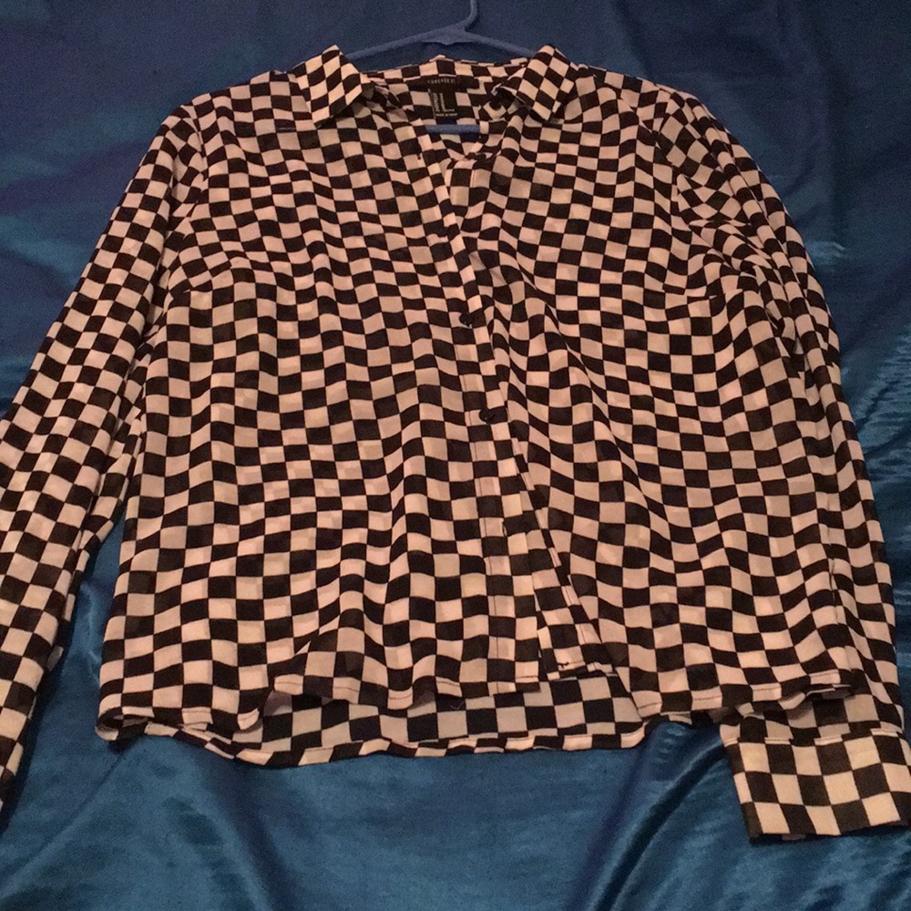 Sheer checkered button up blouse